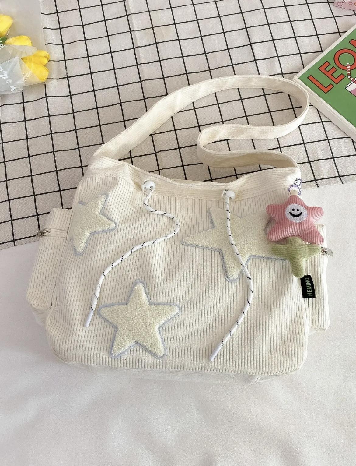 Women's 1 Piece Star Pattern Cute Tote Bag, Casual Large Capacity Everything Tote Bag for Daily Used, Drawstring Design Tote Bag for School & College & Work Tote Bag