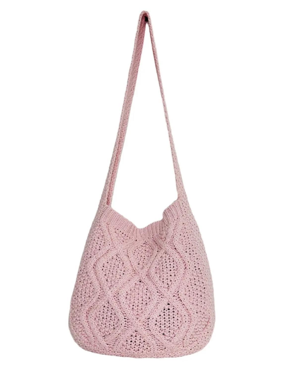 Women's Minimalist Solid Color Crochet Shoulder Bag, Simple Design Plain Crossbody Bag, Casual Fashionable Knitting Bag, Leisure Style Large Capacity Tote Bag For Women