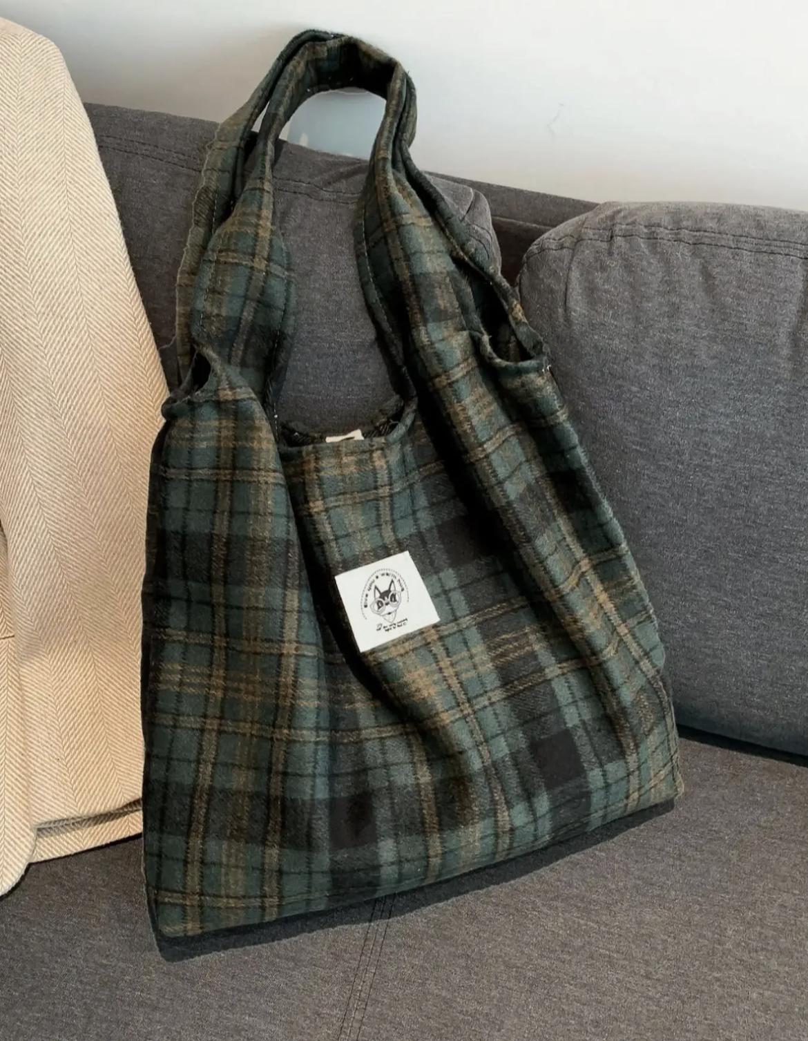 Women's Plaid Minimalist Tote Bag, Vintage Style Casual Plaid Label Decor Large Volume Tote Bag, Fashionable Tote Bag For Work & Daily Used