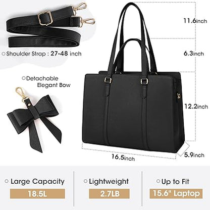 Laptop Bag for Women 15.6 inch Laptop Tote Bag Waterproof Leather Computer Bag Lightweight Womens Briefcase Professional Business Office Work Bag Large Capacity Handbag Shoulder Bag Black